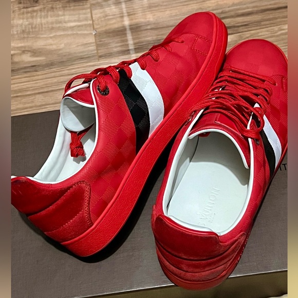 Like new! Louis Vuitton Damier Infini Frontrow rouge 'Red Checkered' sneakers - Picture 3 of 8